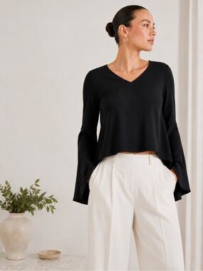 Kit & Ace Minimalist Draped Top | Architectural High Low Hem | Quiet Luxury